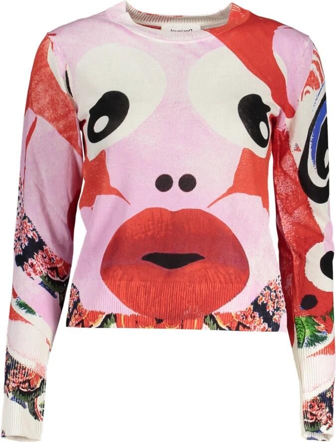 Desigual Roze Linnen Trui met Contrasterende Details Multicolor Dames