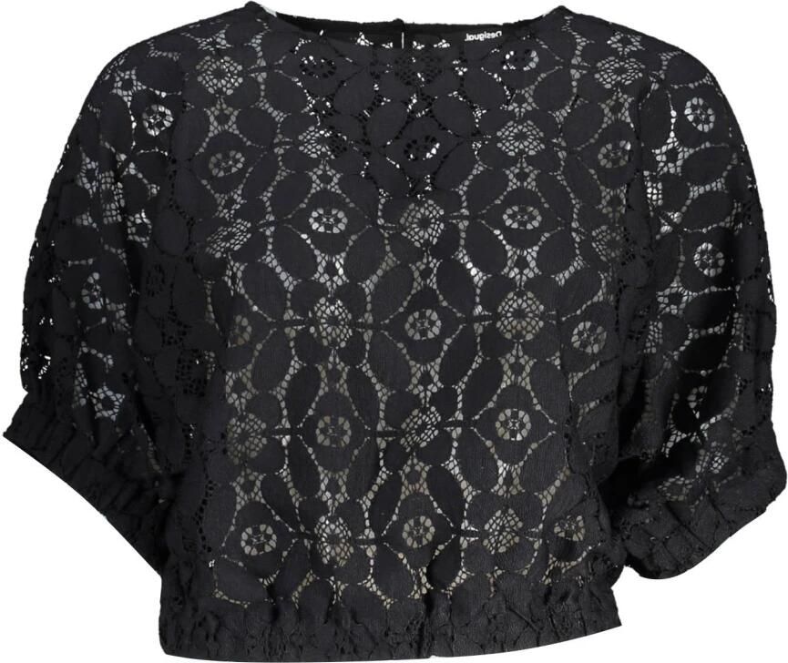 Desigual Zwarte Blouse met Korte Batwing Mouwen en Contrasterende Details Black Dames - Foto 2