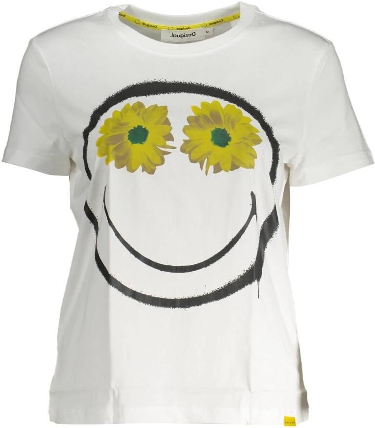 Desigual Witte Katoenen T-shirt met Korte Mouwen en Print White Dames