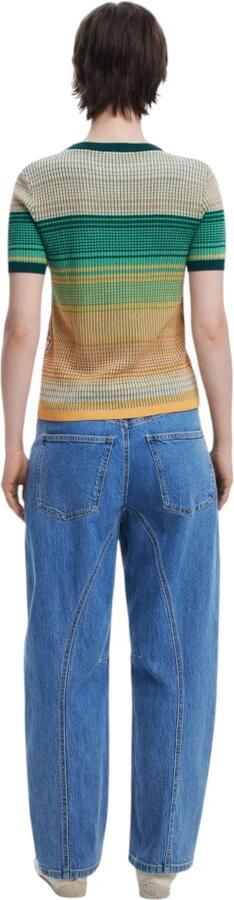 Desigual Overhemd Palm Tree Print Gebreide Top Korte Mouw Geribbeld Breisel - Foto 4