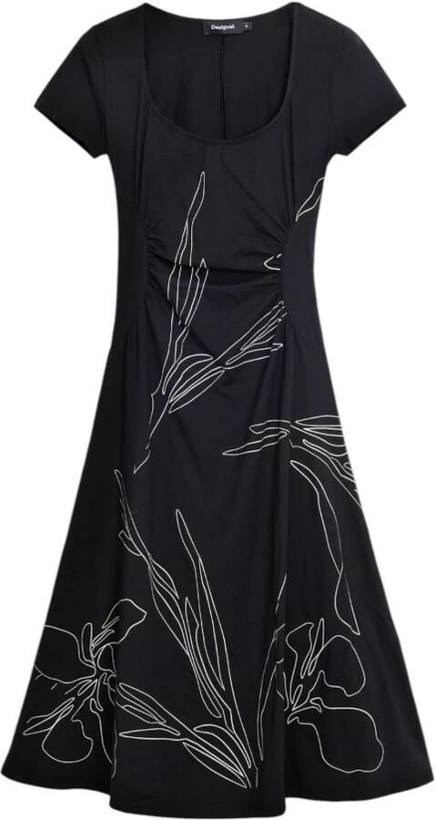 Desigual Bloemen Zwart Jurk Korte Mouw Ronde Hals Black Dames - Foto 6