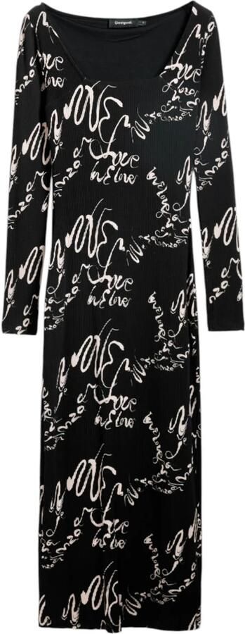 Desigual Zwarte Vierkante Hals Lange Mouw Jurk Black Dames - Foto 7