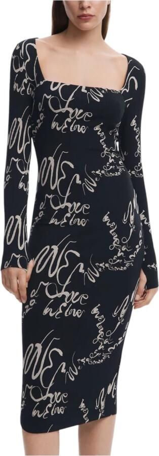 Desigual Zwarte Vierkante Hals Lange Mouw Jurk Black Dames - Foto 4