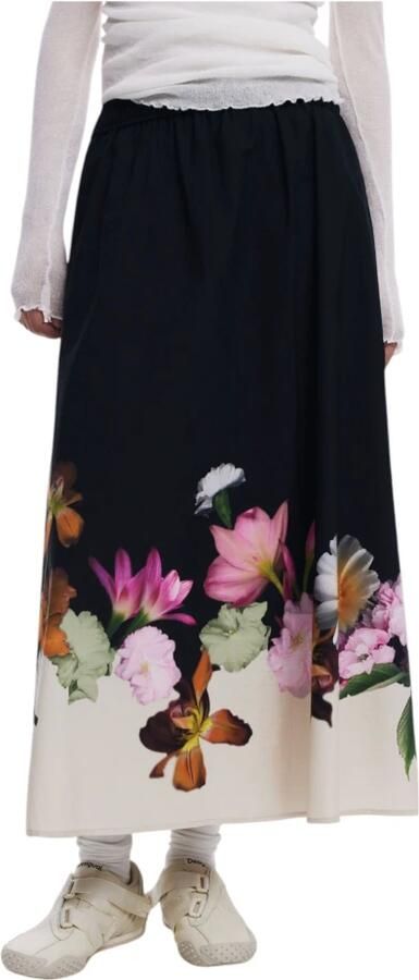 Desigual Lange katoenen rokken voor vrouwen Black Dames