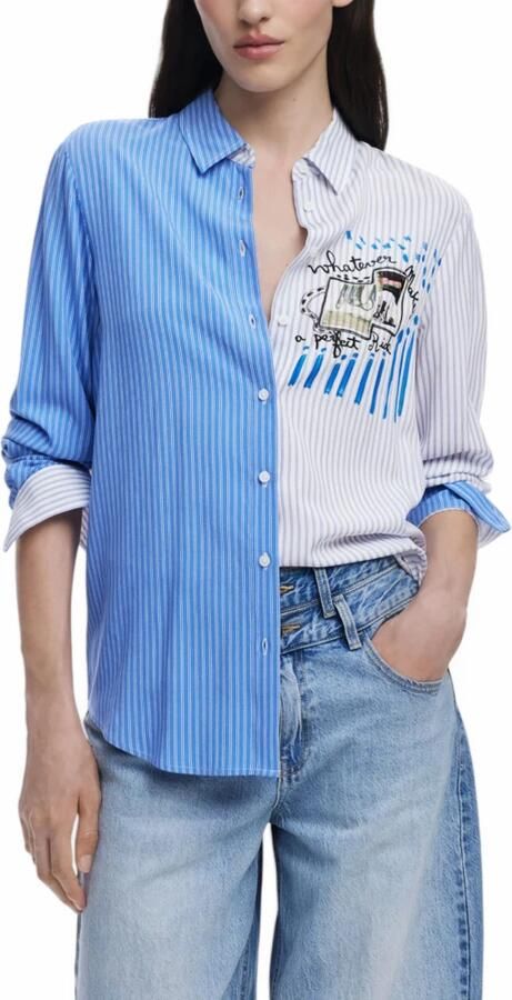 Desigual Overhemd Tweekleurig gestreept overhemd blouse met lange mouwen en kraag - Foto 4