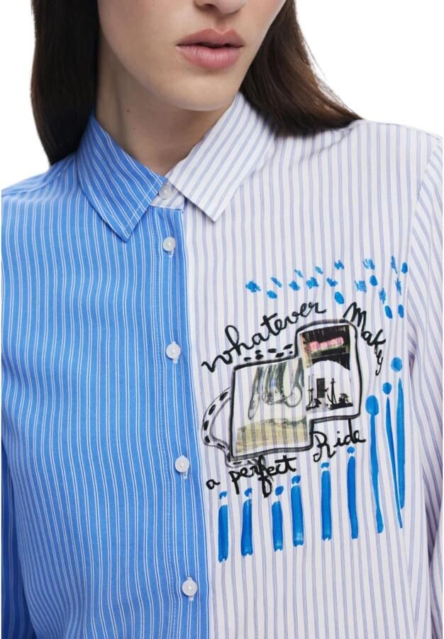 Desigual Overhemd Tweekleurig gestreept overhemd blouse met lange mouwen en kraag - Foto 3