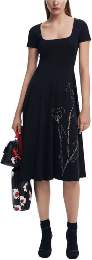 Desigual Zwarte Zomerjurk met Vierkante Halslijn Black Dames - Foto 2