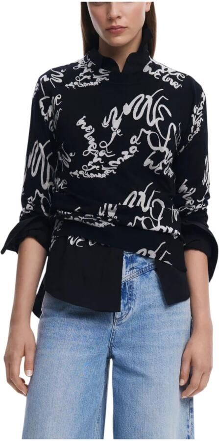 Desigual Zwart Bedrukte Lange Mouw Gebreide kleding Black Dames - Foto 5
