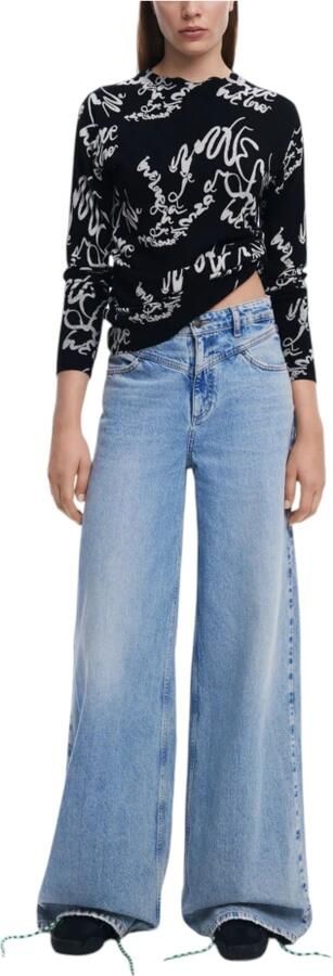 Desigual Zwart Bedrukte Lange Mouw Gebreide kleding Black Dames - Foto 7