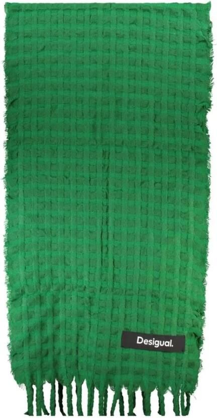 Desigual Groene Polyester Sjaal met Contrastdetails Green Dames