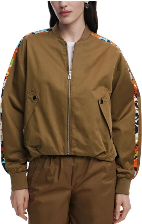 Desigual Print Mandarin Kraag Rits Jas Vrouwen Brown Dames - Foto 4