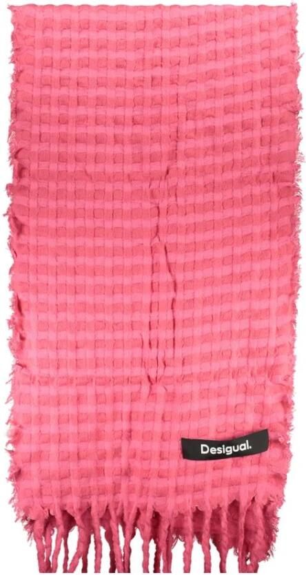Desigual Roze WaffleWeave Sjaal met Contrastdetails Pink Dames