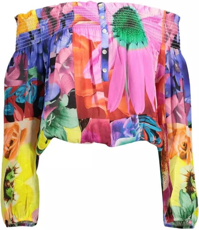 Desigual Roze Viscose T-shirt met Lange Mouwen en Contrasterende Details Multicolor Dames