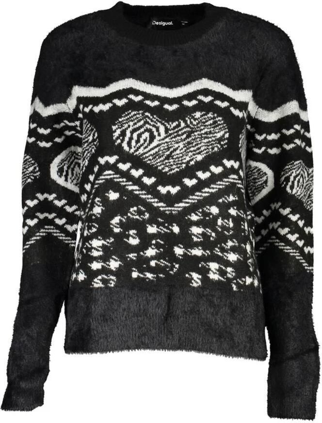 Desigual Zwarte Trui met Hartvormige Randen en Harige Textuur Black Dames - Foto 2