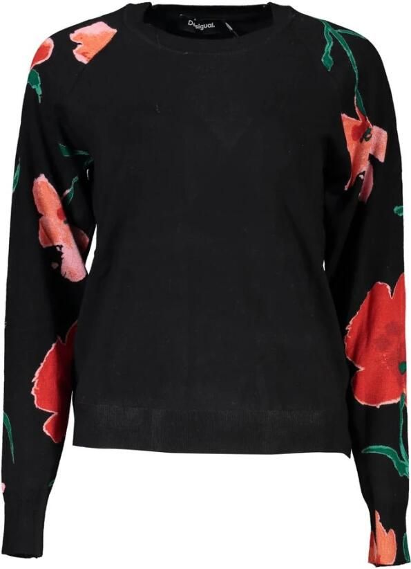 Desigual Stijlvolle Contrast Pullover met Ronde Hals Black Dames