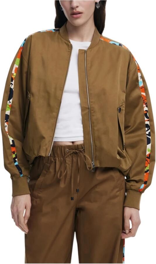 Desigual Print Mandarin Kraag Rits Jas Vrouwen Brown Dames - Foto 5