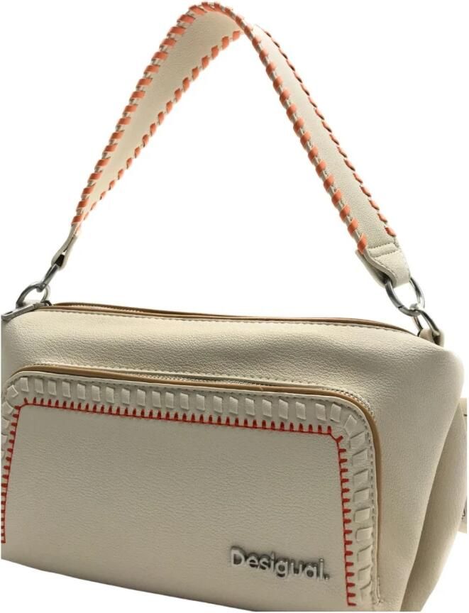 Desigual Witte Polyethyleen Handtas met Meerdere Zakken Beige Dames