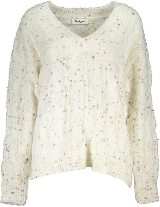 Desigual Oversized V-hals trui met veelkleurige details White Dames