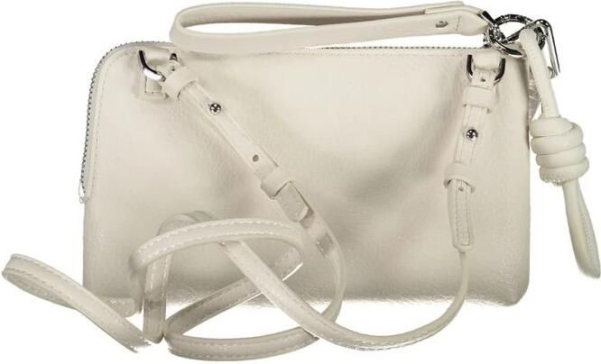 Desigual Witte Mini Leren Schoudertas met Ritssluiting White Dames