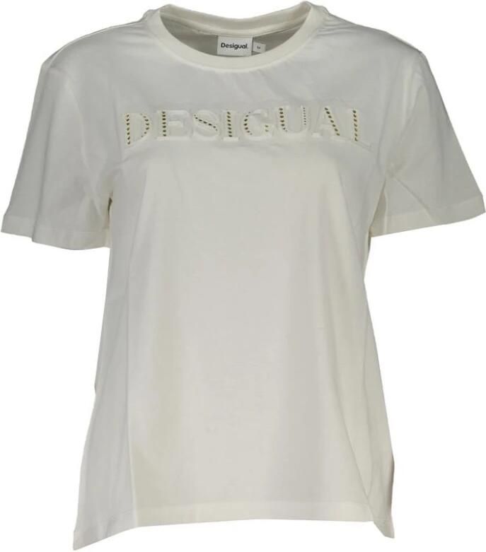 Desigual Katoenen T-shirt Korte Mouwen Contrast Logo White Dames