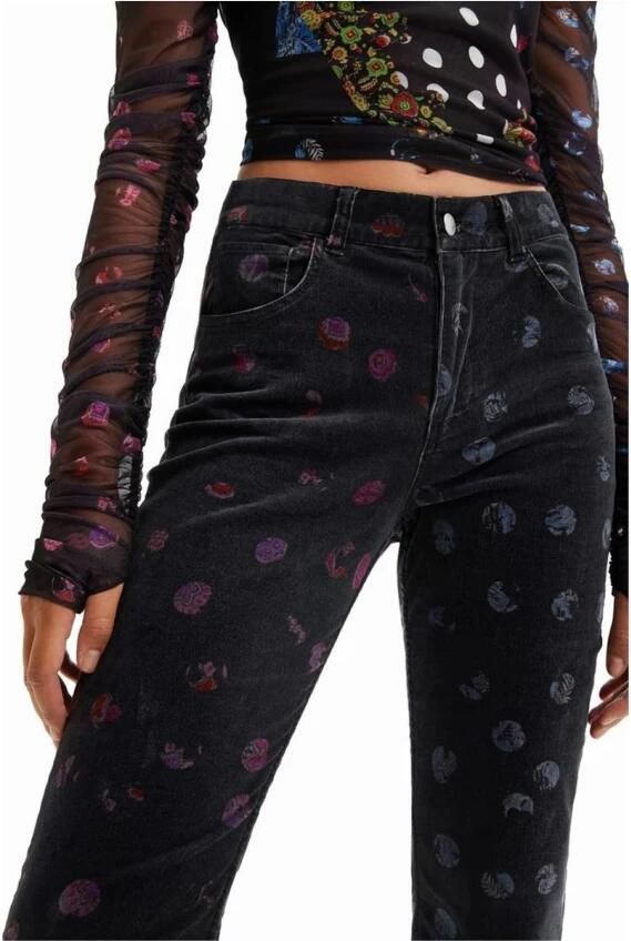 Desigual Bedrukte Zwarte Jeans met Ritssluiting en Knoopsluiting Black Dames - Foto 3