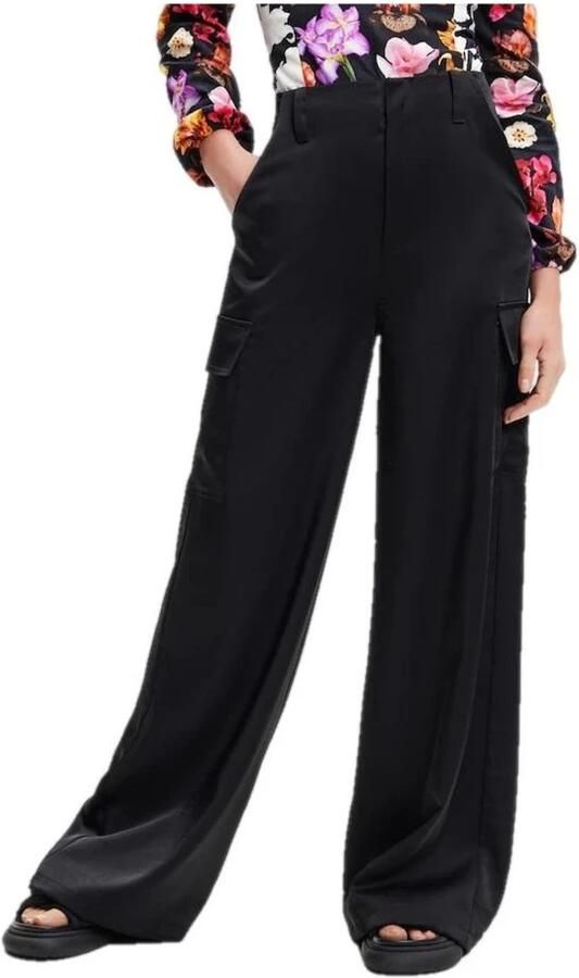 Desigual Zwarte Broek met Rits en Haaksluiting Black Dames