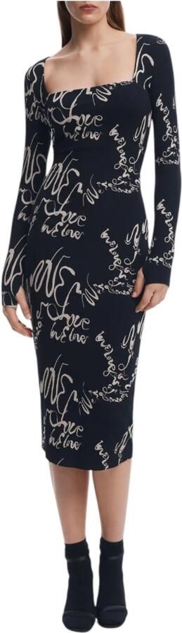 Desigual Zwarte Vierkante Hals Lange Mouw Jurk Black Dames