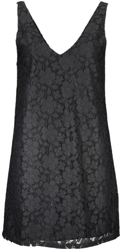 Desigual Zwarte Viscose Jurk V-Hals Contrast Details Black Dames