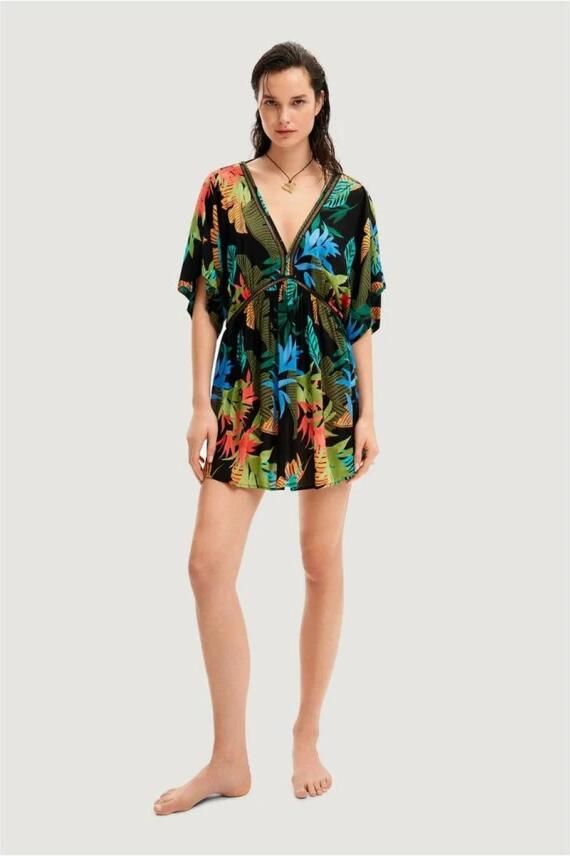 Desigual Zwarte Viscose Korte Jurk voor de Zomer Multicolor Dames - Foto 2