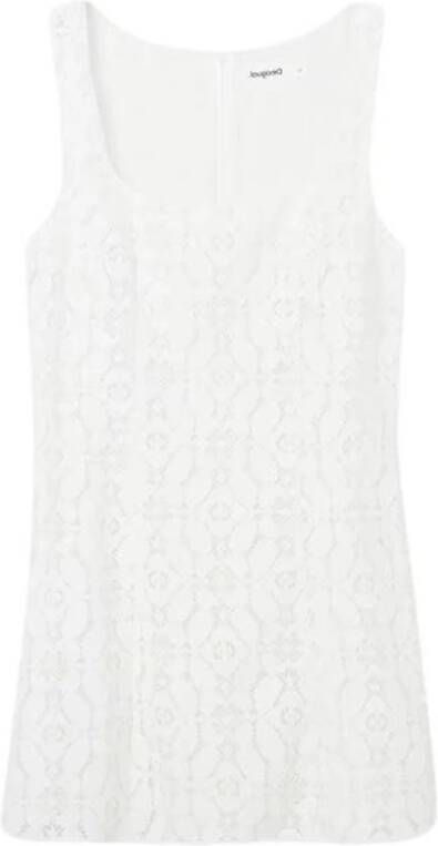 Desigual Witte Polyester Jurk Mouwloos Vierkante Halslijn White Dames