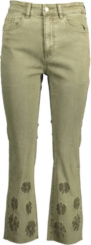Desigual Groene katoenen jeans met borduursel en contrasterende details Green Dames