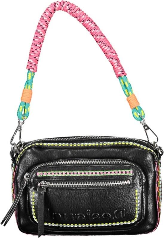 Desigual Zwarte Geborduurde Schoudertas Rits Black Dames