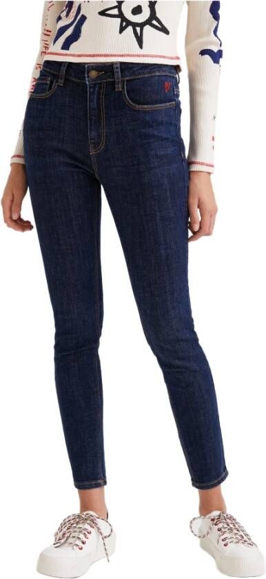 Desigual Blauwe effen jeans met ritssluiting en knoopsluiting Blue Dames