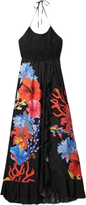 Desigual maxi jurk met bloemen en smock zwart - Foto 2