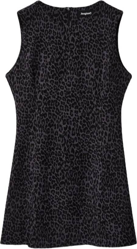 Desigual Luipaard Mouwloze Jurk met Ritssluiting Black Dames