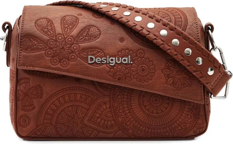Desigual Middelgrote schoudertas met bloemenborduursel en meerdere compartimenten Brown Dames - Foto 6