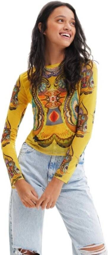 Desigual Gedrukt lang mouw dames T-shirt Yellow Dames