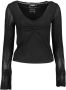 Desigual Chique Zwart Kant V-Hals Shirt Black Dames - Thumbnail 1