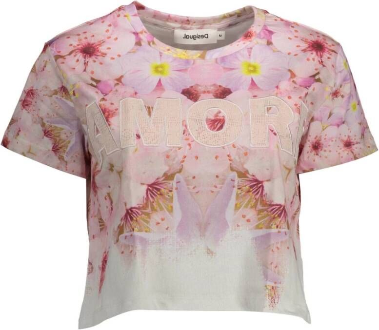 Desigual Chique Roze Geborduurd Katoenen T-shirt Multicolor Dames