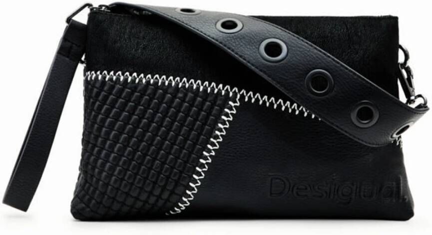 Desigual Middelgrote Leren Patchwork Schoudertas Black Dames