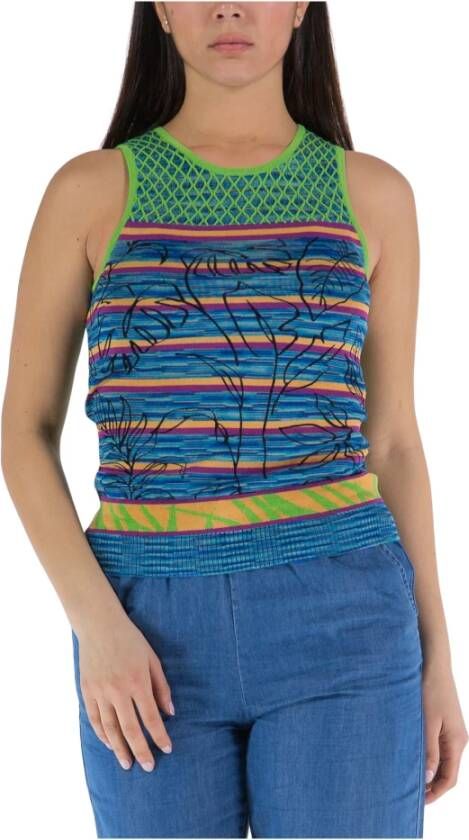Desigual Groene Katoenen Tanktop met Contrasterende Details Multicolor Dames