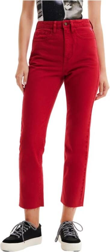 Desigual Bordeaux Plain Jeans Rits Knoopsluiting Red Dames