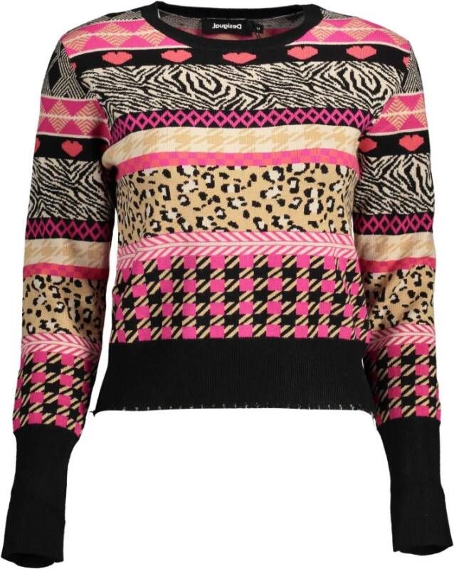Desigual Zwarte Polyester Trui met Contrasterende Details Multicolor Dames - Foto 2