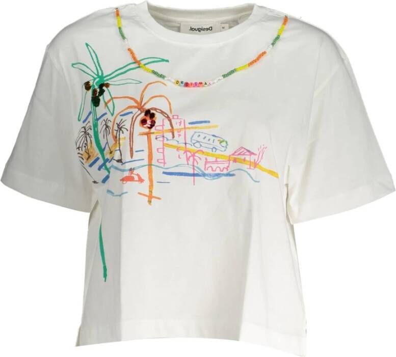 Desigual Witte Katoenen T-Shirt met Korte Mouwen en Print White Dames