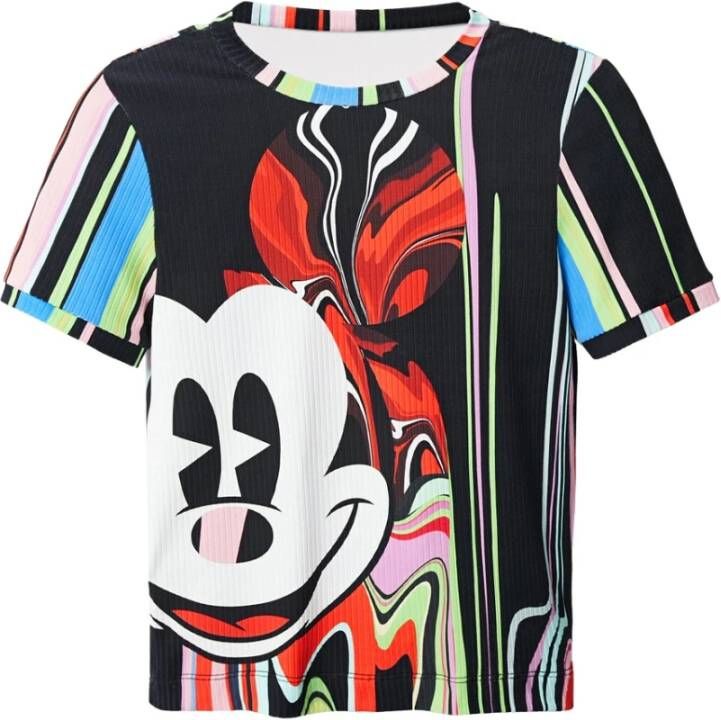Desigual Mickey Mouse top met all over print zwart wit rood roze groen geel
