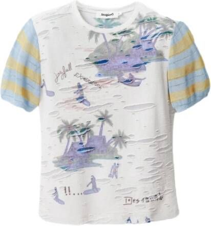 Desigual Gekleurde ronde hals dames T-shirt White Dames