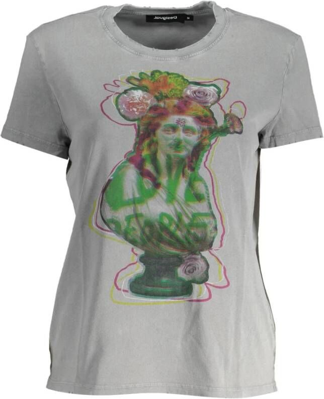 Desigual Grijze Katoenen Tops & T-Shirt Korte Mouwen Print Grijs Dames
