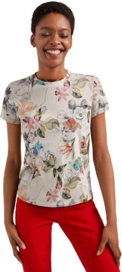 Desigual Bedrukt T-shirt met ronde hals voor dames Gray Dames