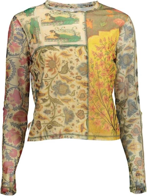 Desigual Elegant Bedrukt Beige Langarm T-Shirt Multicolor Dames