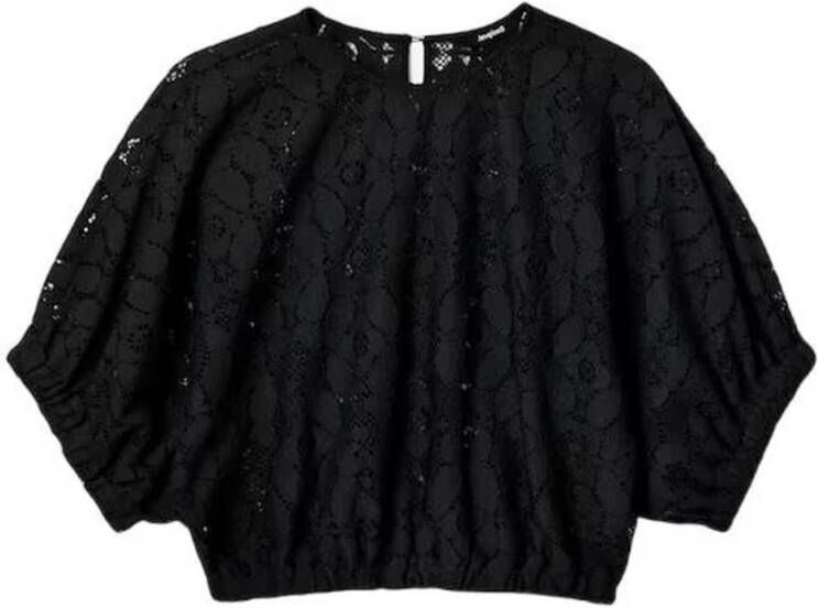 Desigual Zwarte Blouse met Korte Batwing Mouwen en Contrasterende Details Black Dames - Foto 3